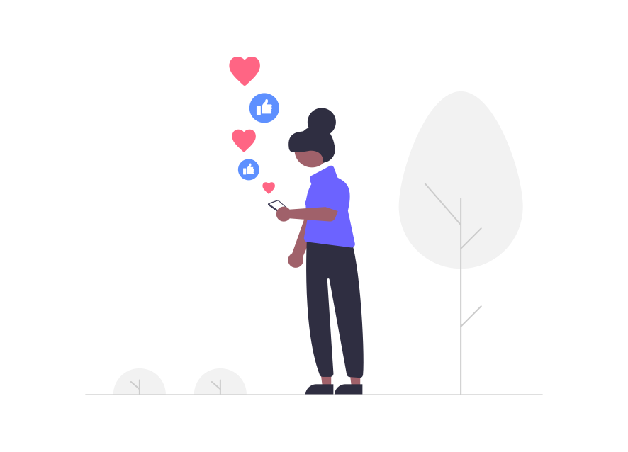 Illustration of woman looking at her phone on social media